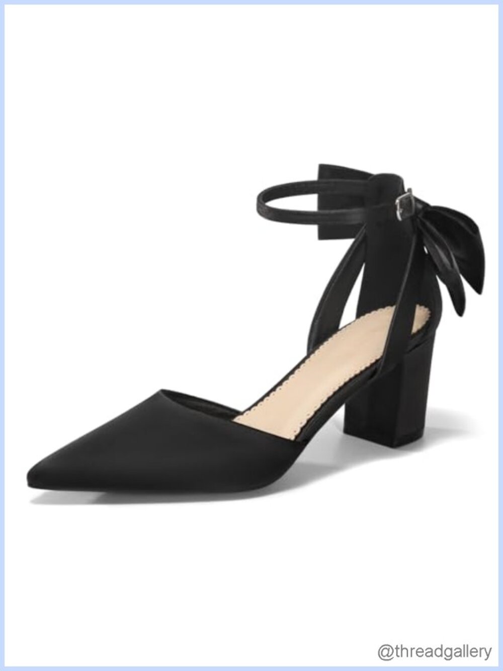 Women's Chunky Heels Ankle Strap Pointed Toe Pumps Bow